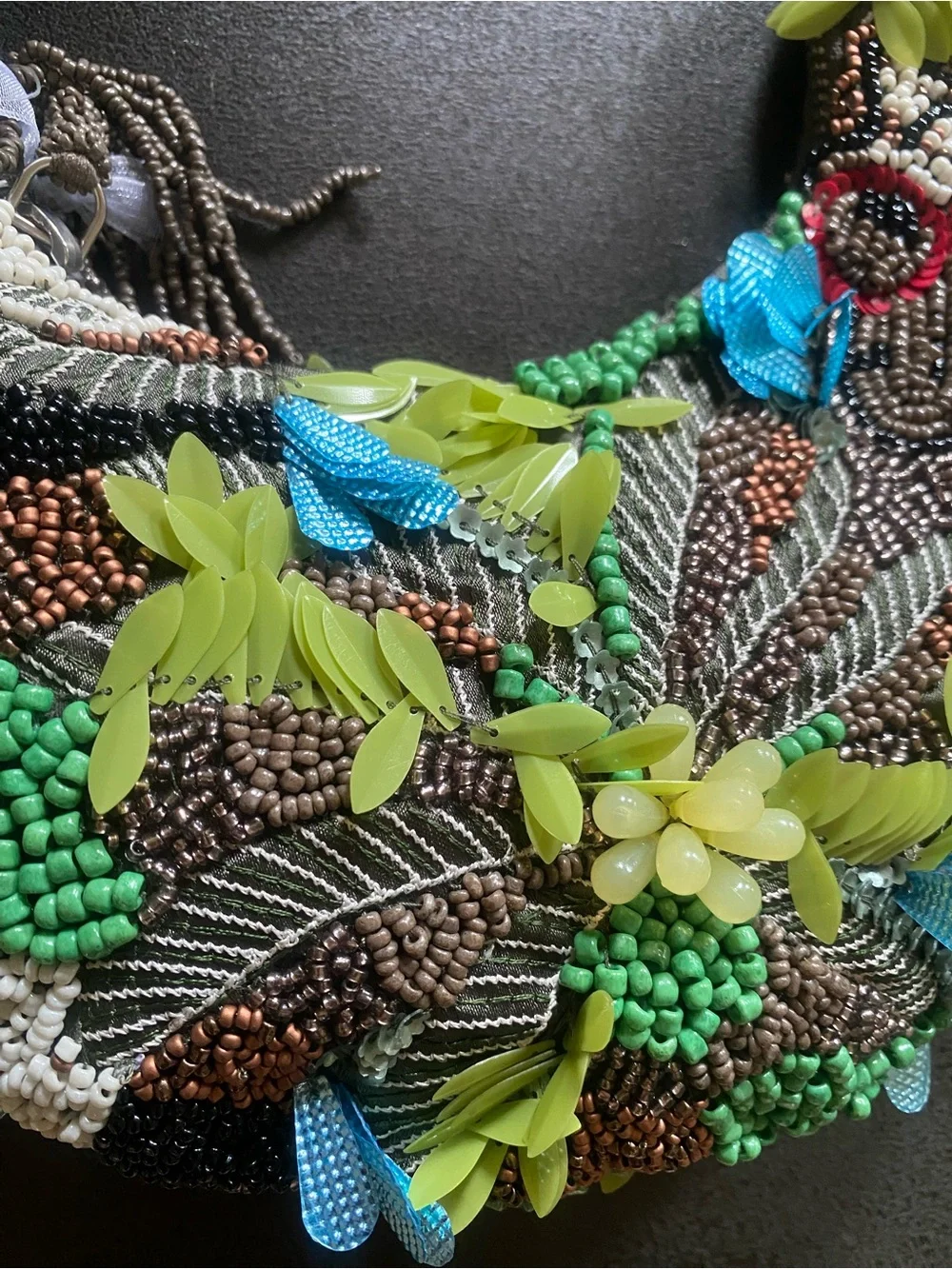 Hand-Beaded Floral Accent Shoulder Bag in Green